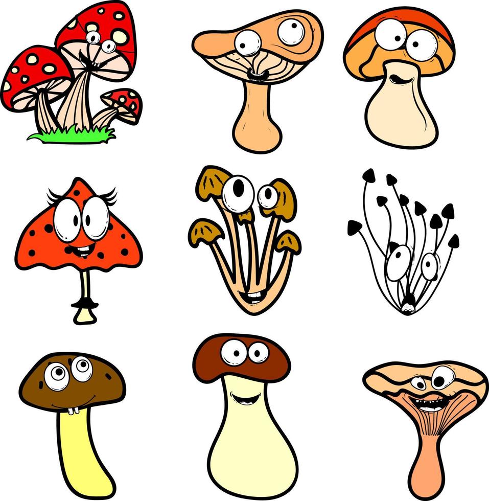 Cute mushroom character set vector