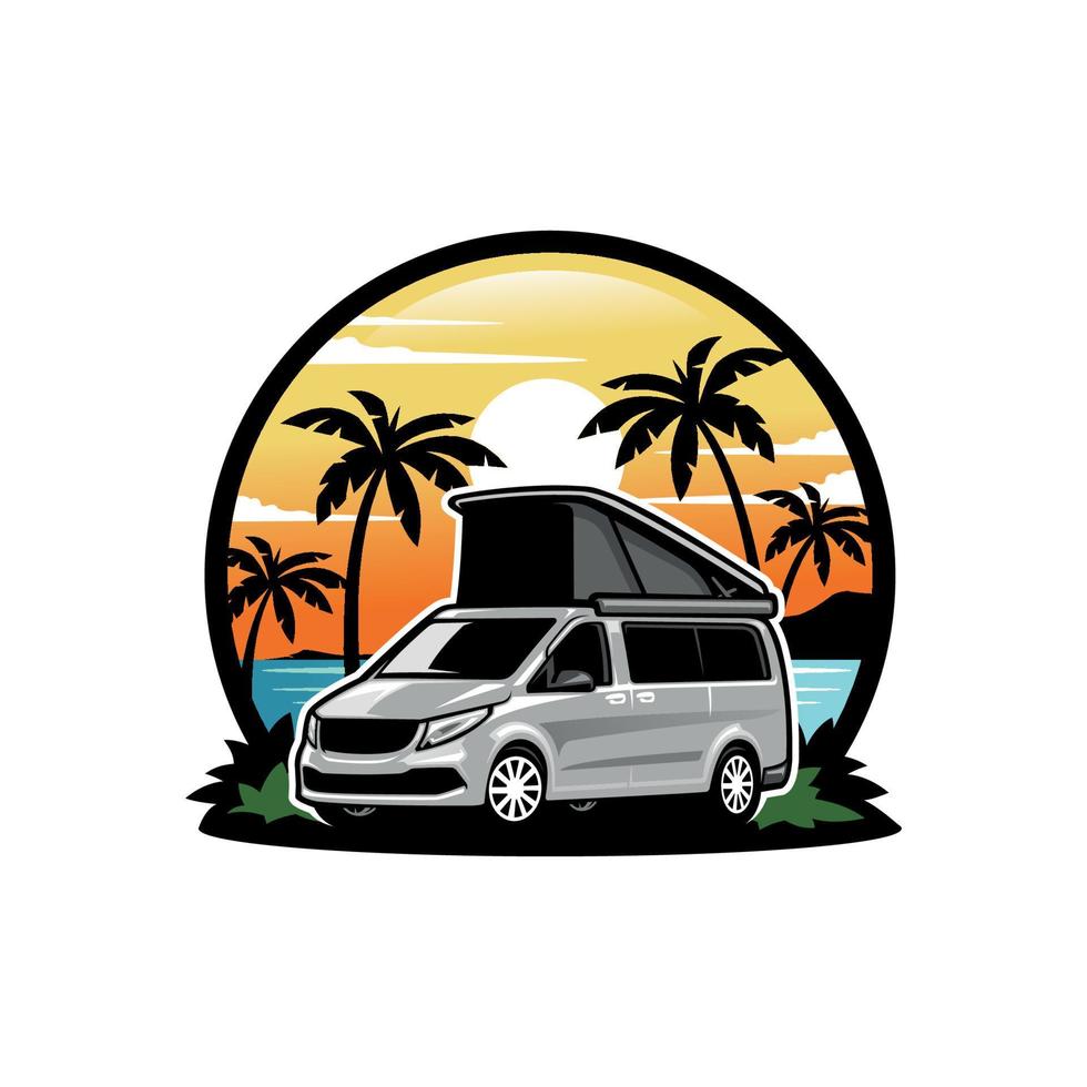 camper van car with pop up tent illustration logo vector