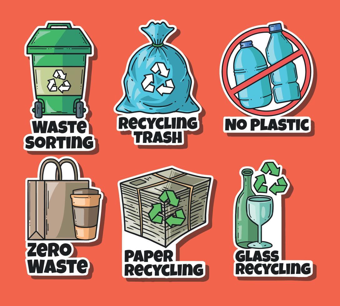 Recycling at Home Stickers Set vector