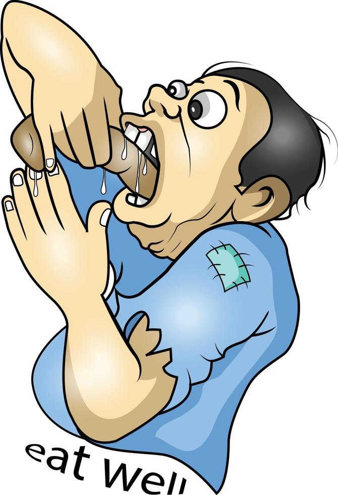 a man is eating food voraciously vector