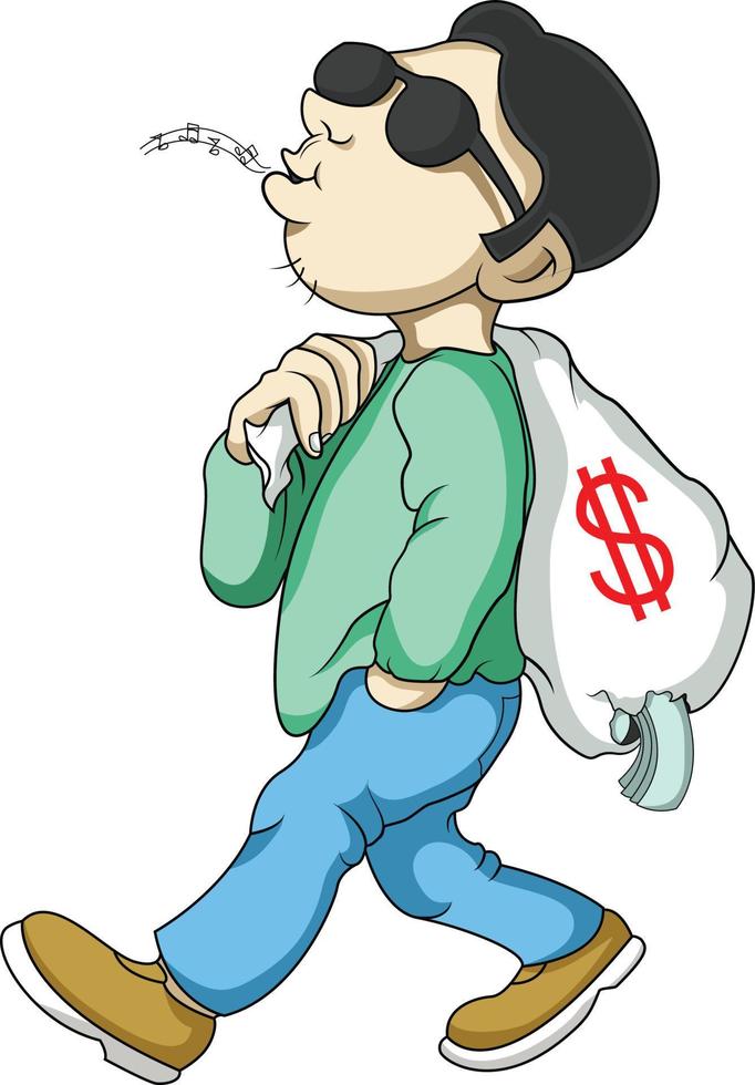 a happy man is carrying a sack of money vector