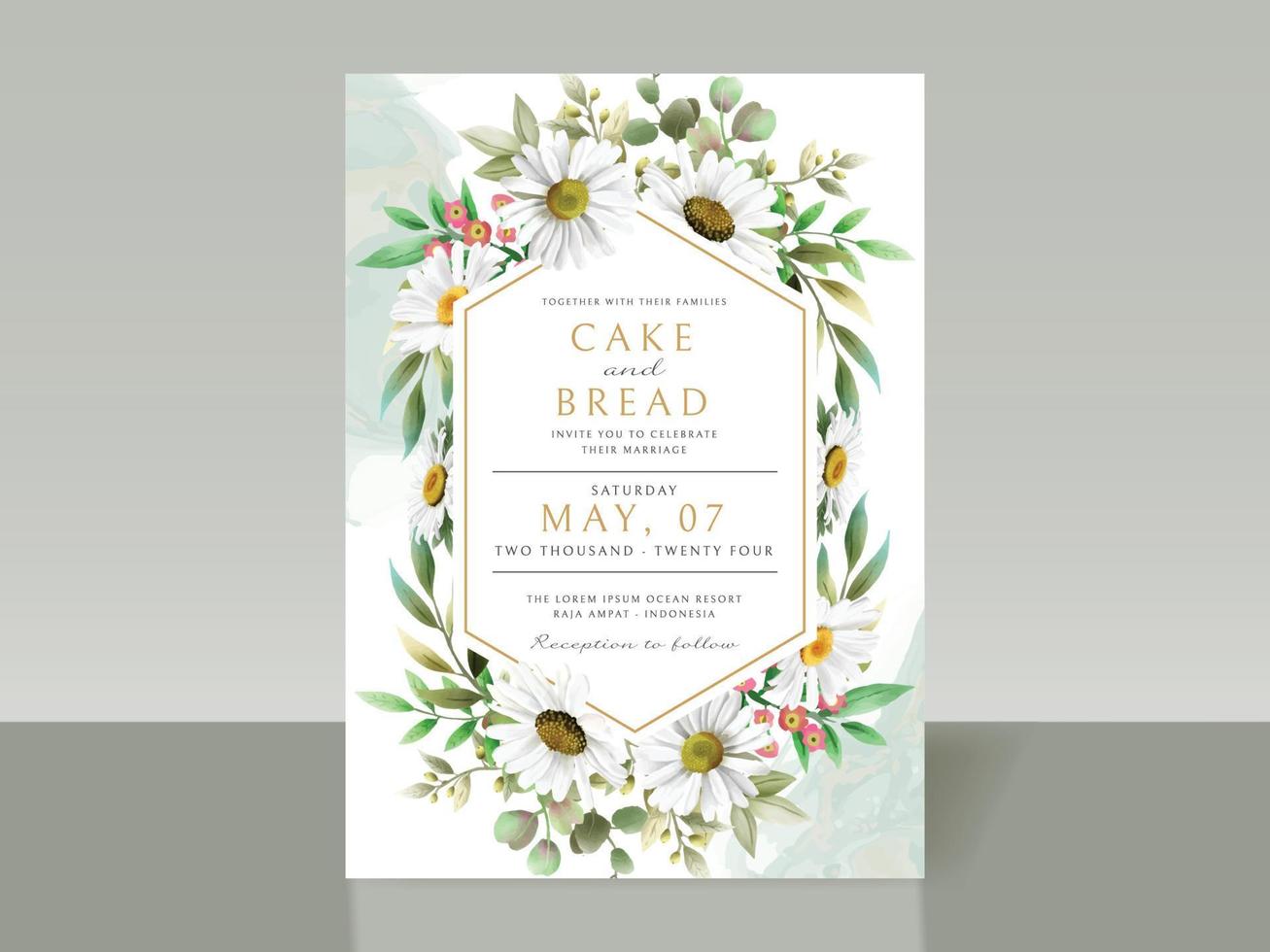 Beautiful white flower wedding invitation card set vector
