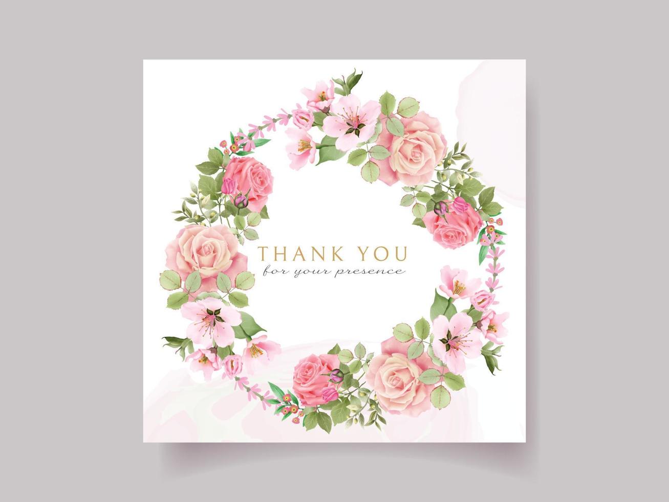 Pink rose and cherry blossom wedding invitation card template vector