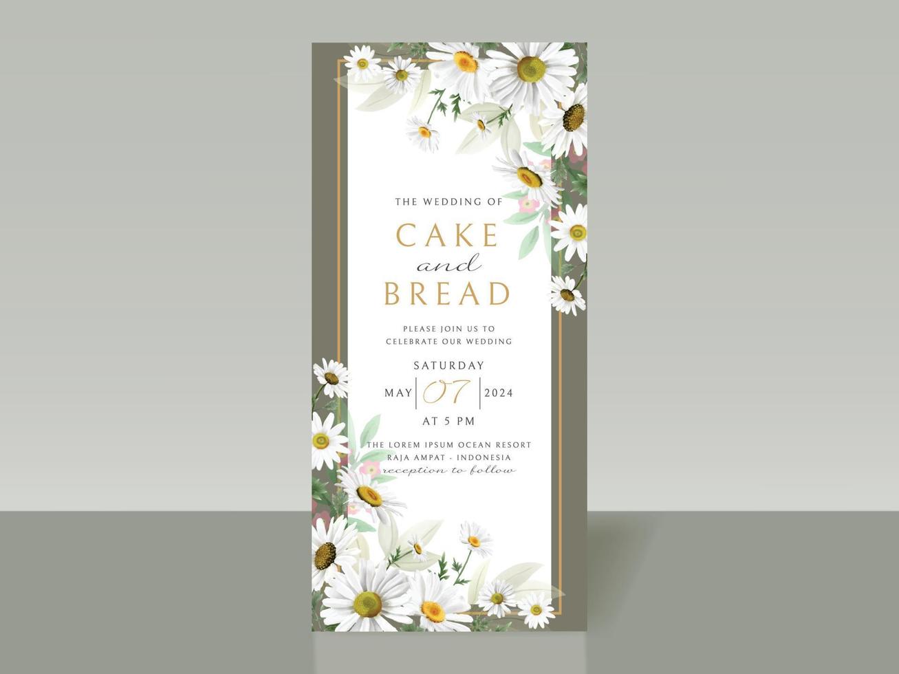 conjunto de tarjeta de invitación de boda hermosa flor blanca vector