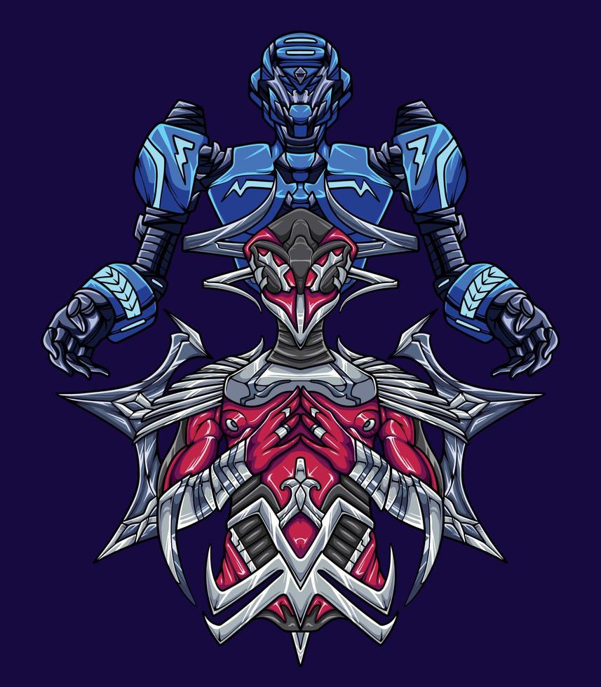 God king robot with guardian machine vector