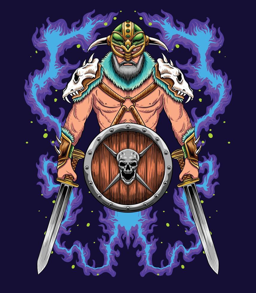 Viking warrior with shield and sword vector