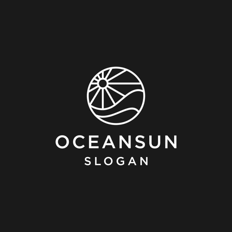 Ocean Sun logo line art icon in black backround vector