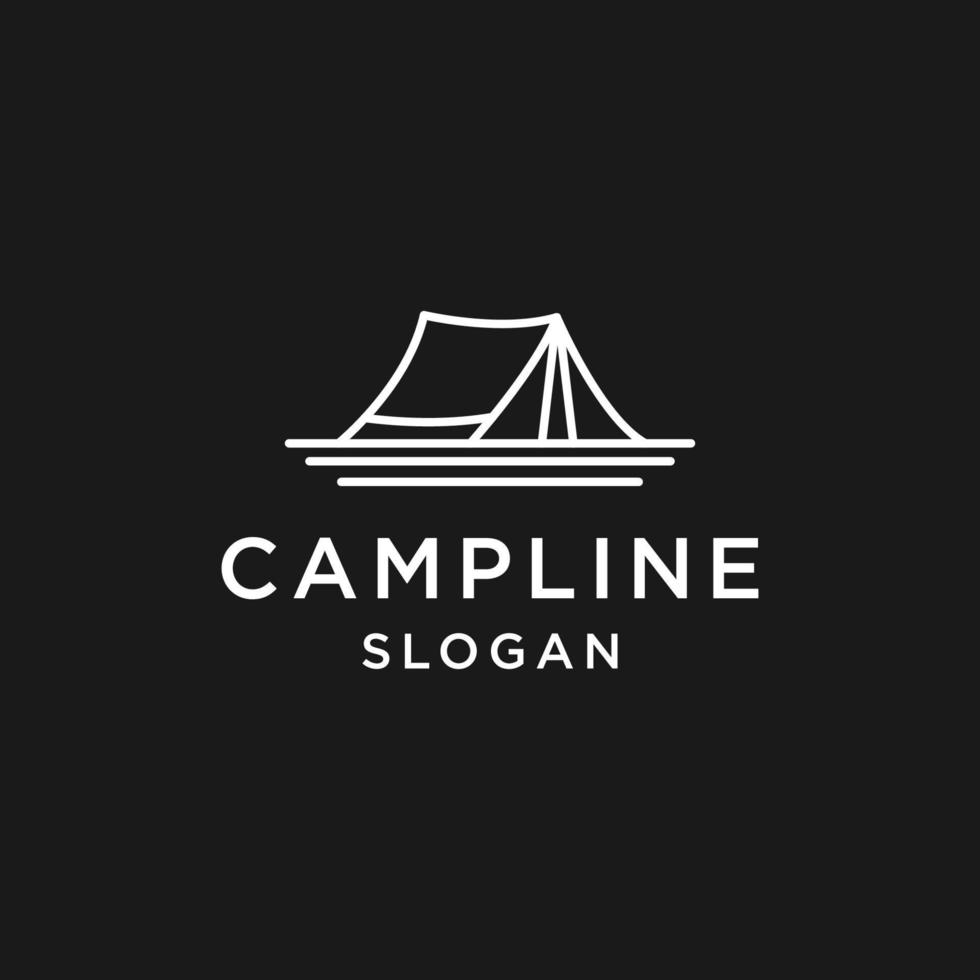 icono de arte de línea de logotipo de campamento en fondo negro vector