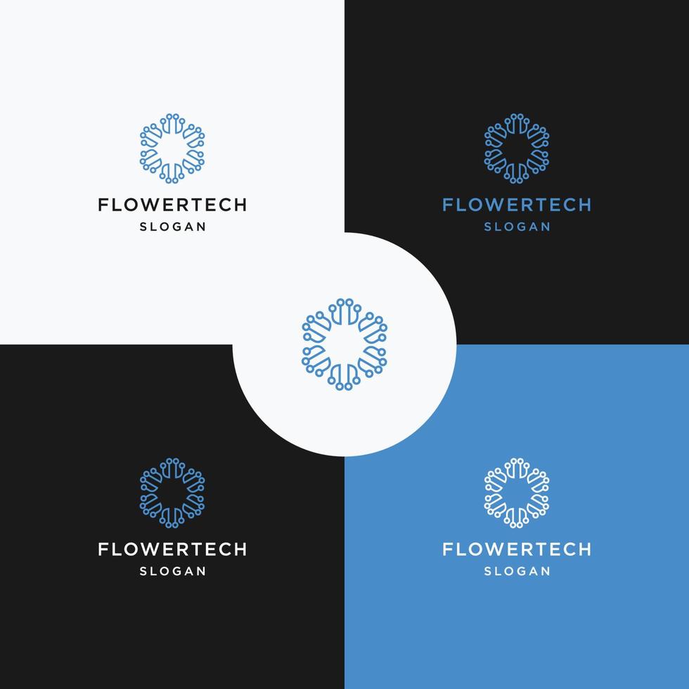 plantilla de diseño de icono de logotipo de flor tecnología vector