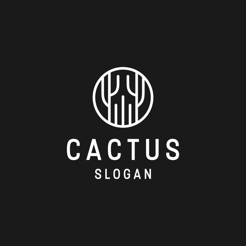 icono de estilo lineal del logotipo de cactus en el fondo negro vector