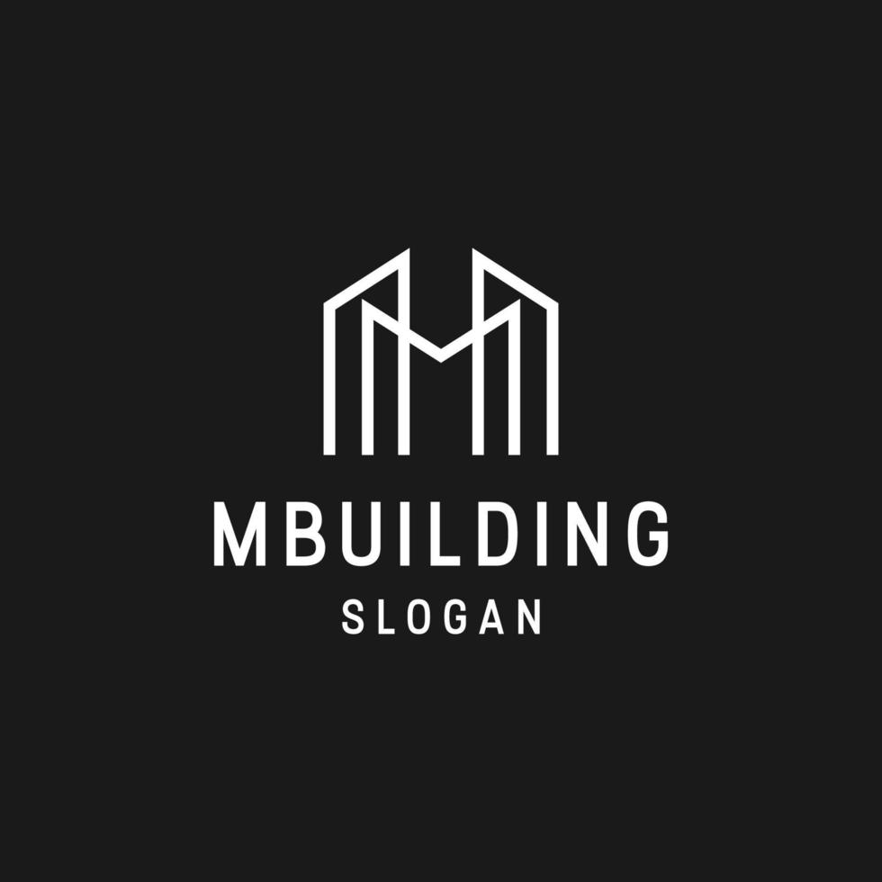 Letter M Building logo linear style icon in black backround vector