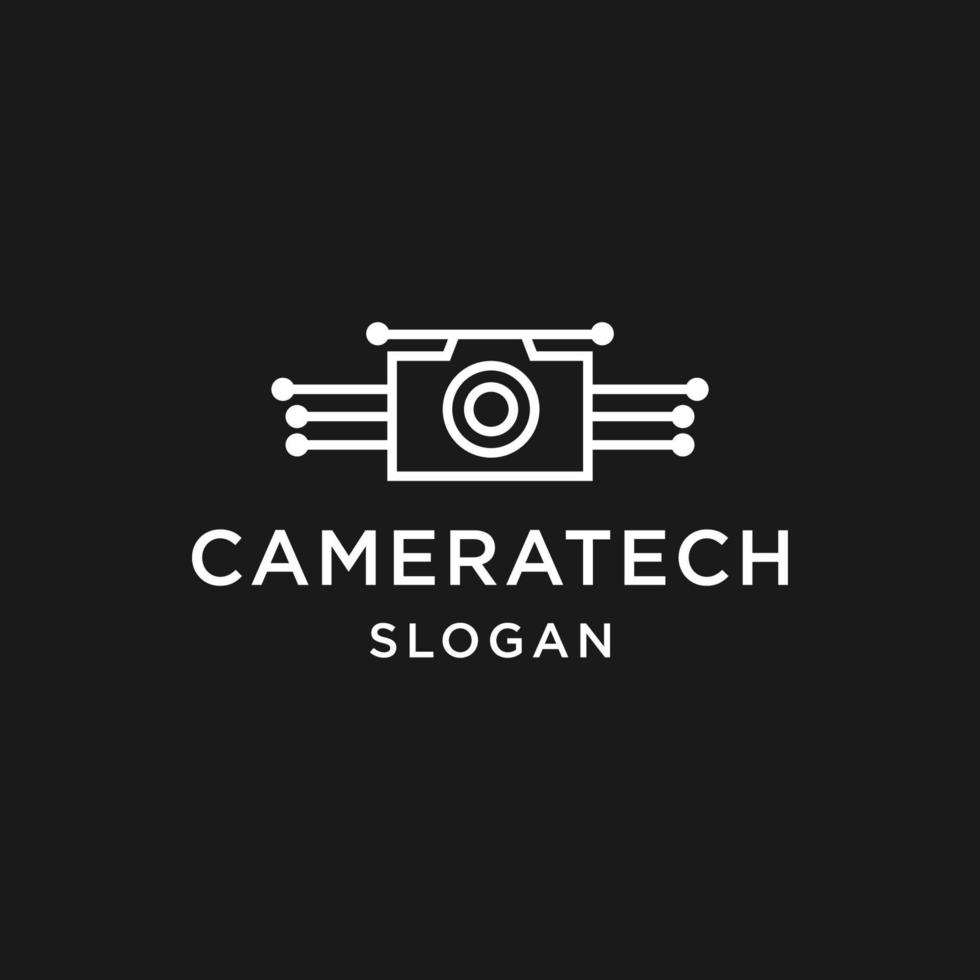 icono de arte de línea de logotipo de tecnología de cámara en fondo negro vector