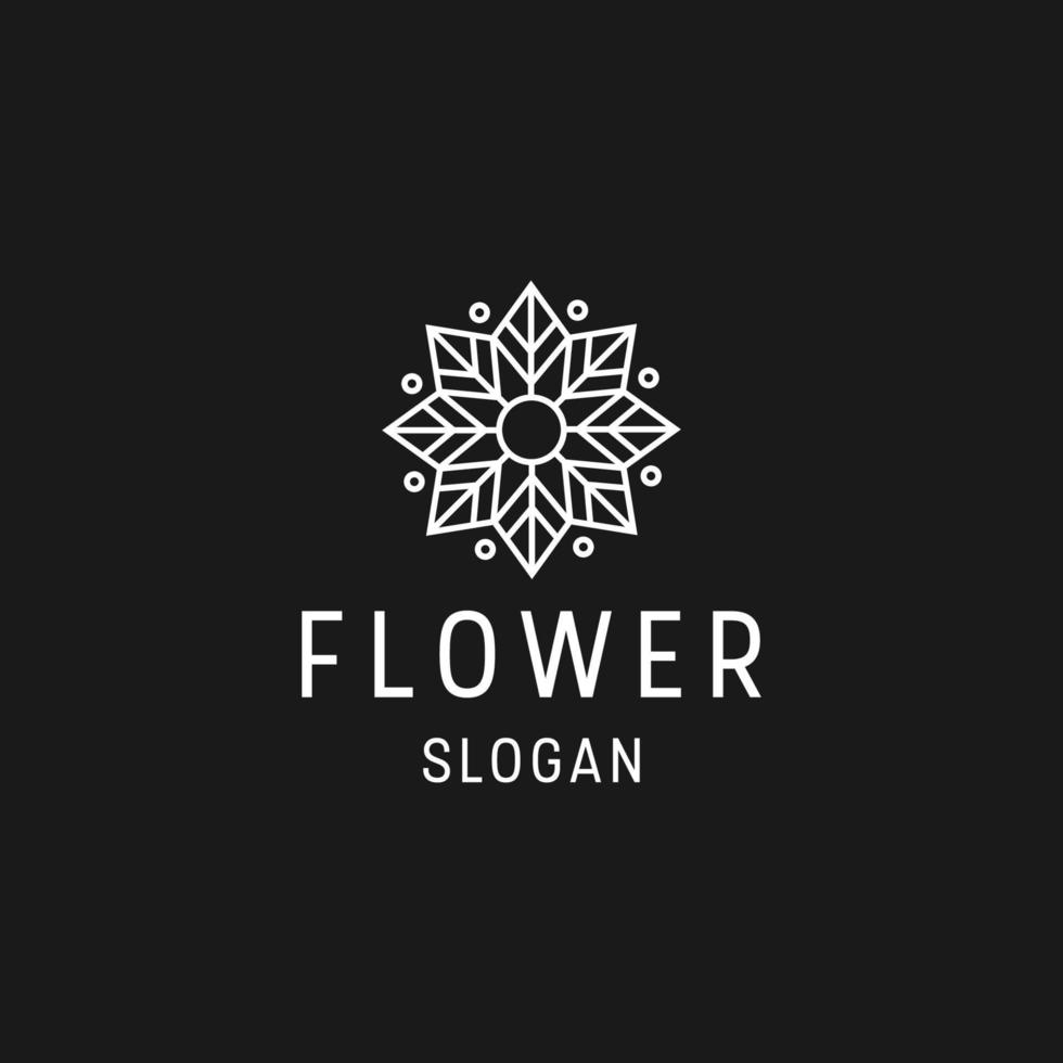 Flower logo linear style icon in black backround vector