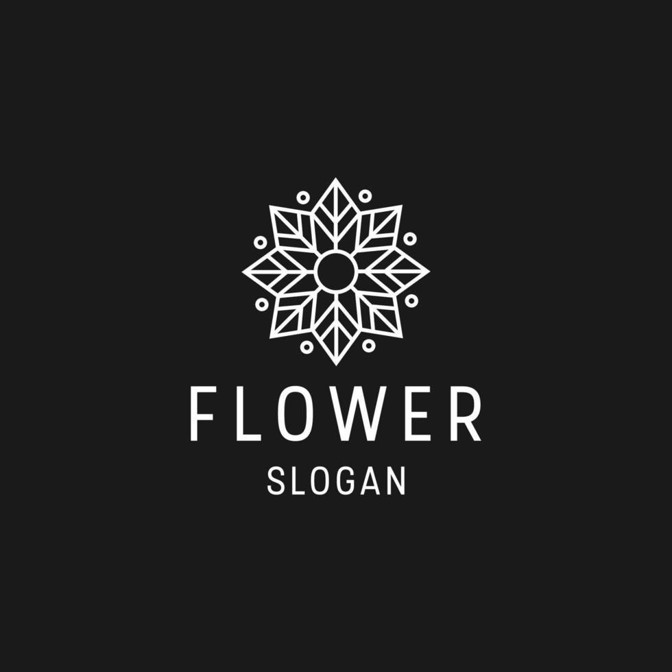 icono de estilo lineal del logotipo de la flor en el fondo negro vector