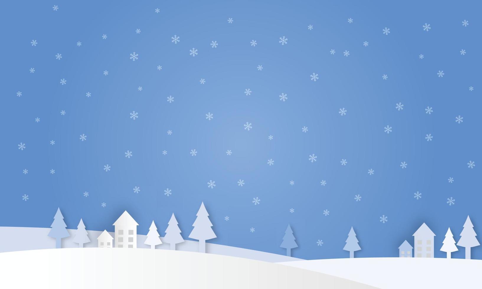 Christmas Winter Landscape With Snowflake Vector Illustration