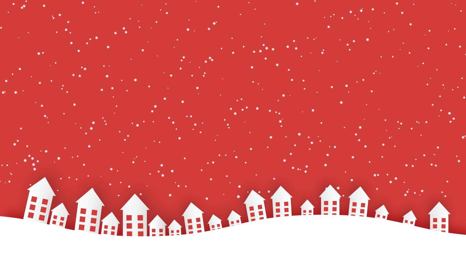Christmas little town silhouette on red background.Happy Holidays greeting card. vector