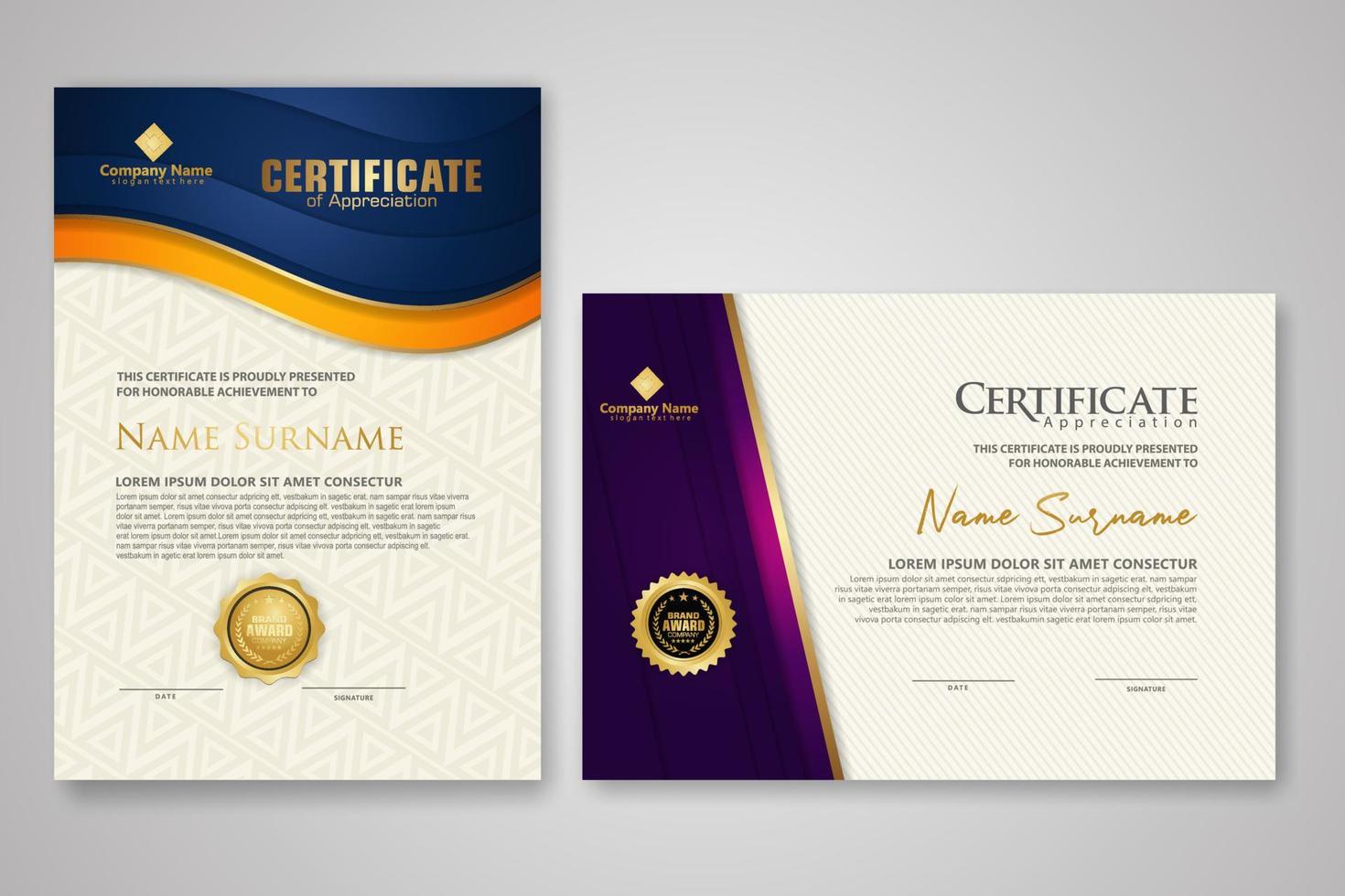 Certificate template with luxury badge and elegance modern pattern background. for appreciation, achievements, award, business, and education needs. vector illustration