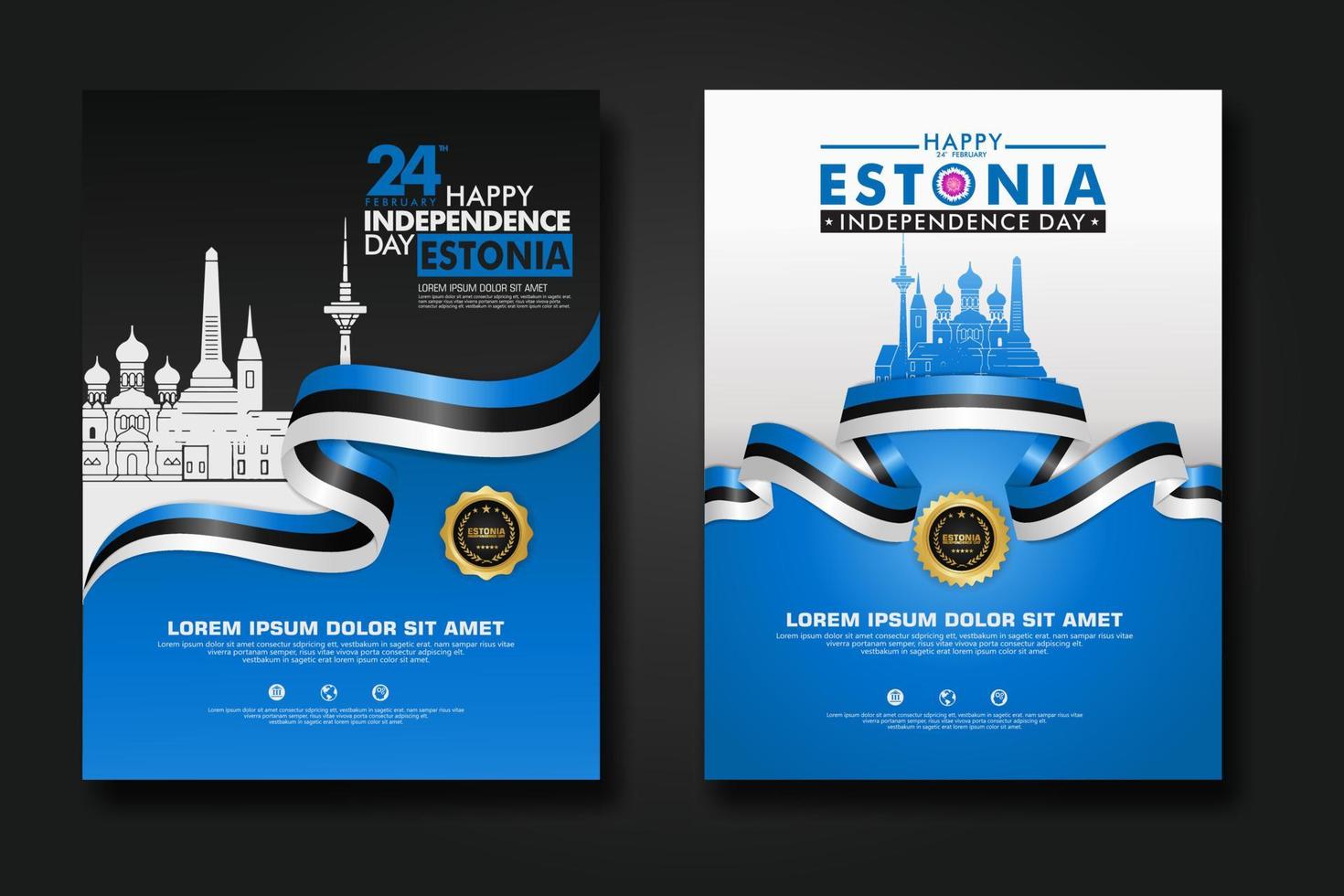 establecer diseño de cartel estonia feliz día de la independencia plantilla de fondo vector