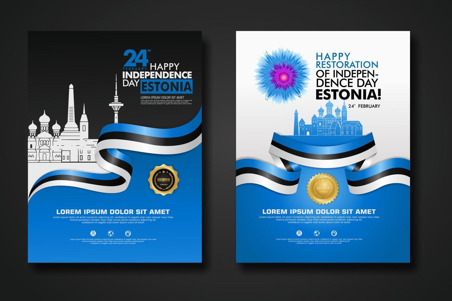 establecer diseño de cartel estonia feliz día de la independencia plantilla de fondo vector