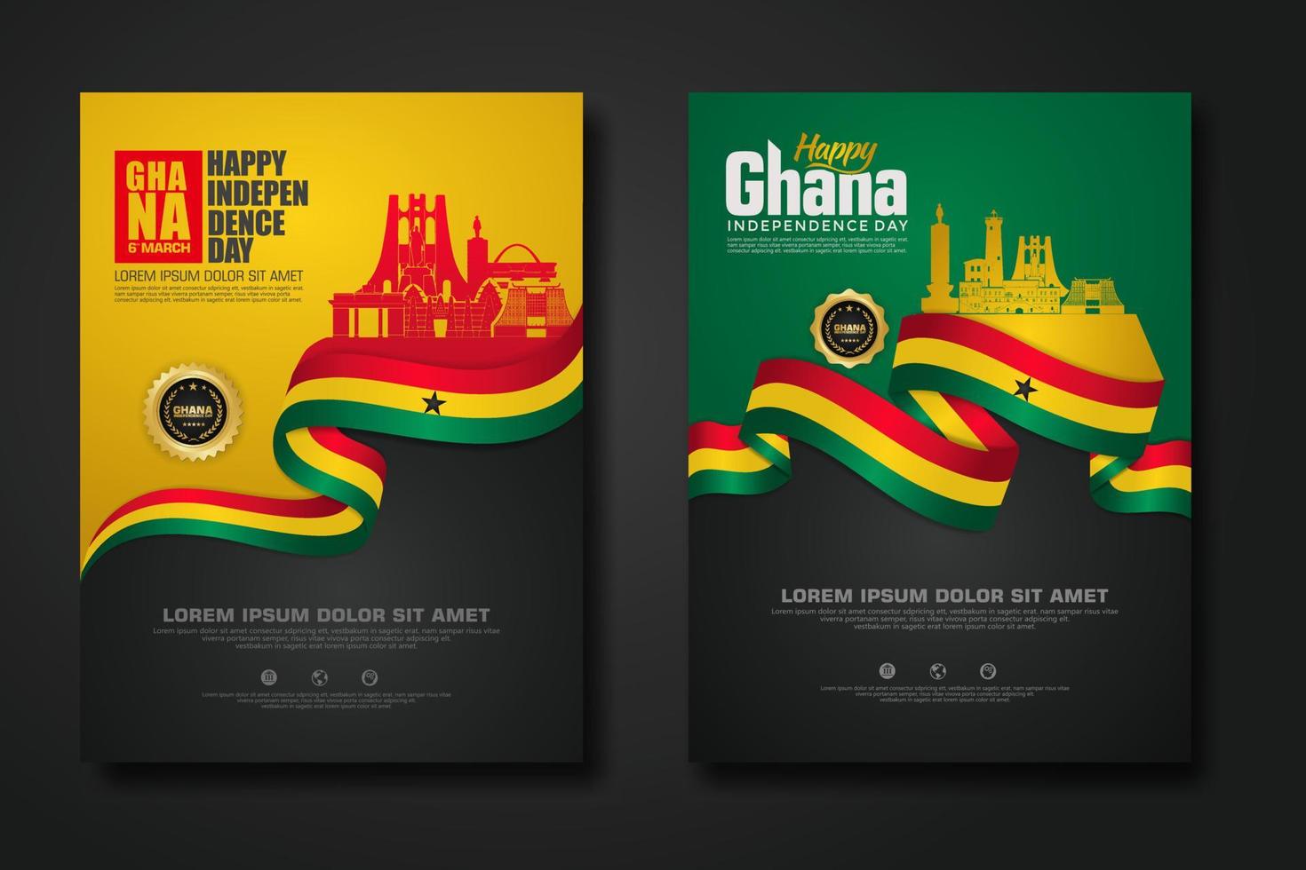 Set poster design Republic Ghana happy independence Day background template vector
