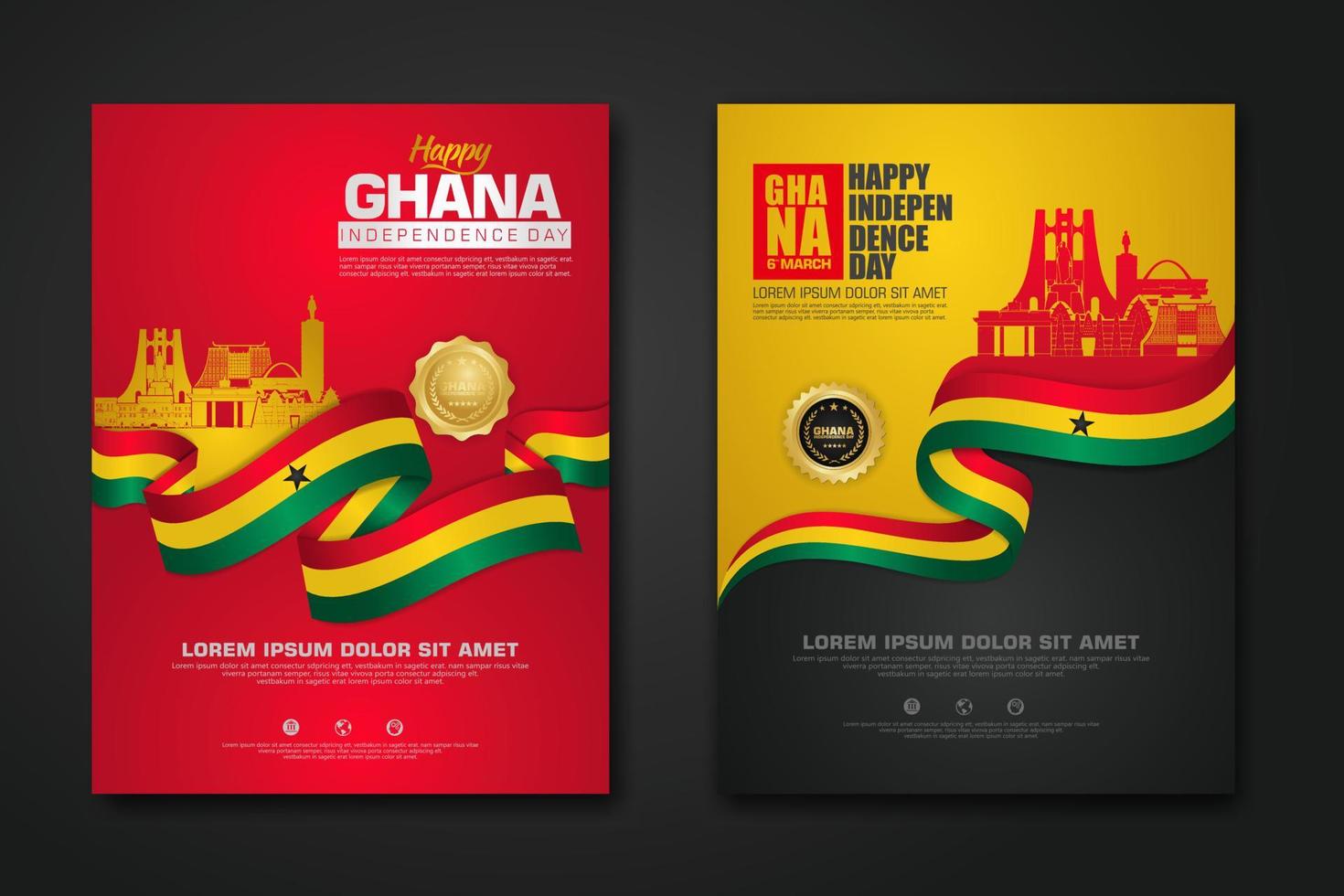 Set poster design Republic Ghana happy independence Day background template vector