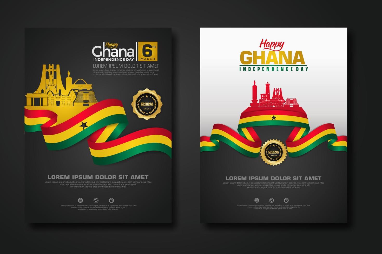 Set poster design Republic Ghana happy independence Day background template vector