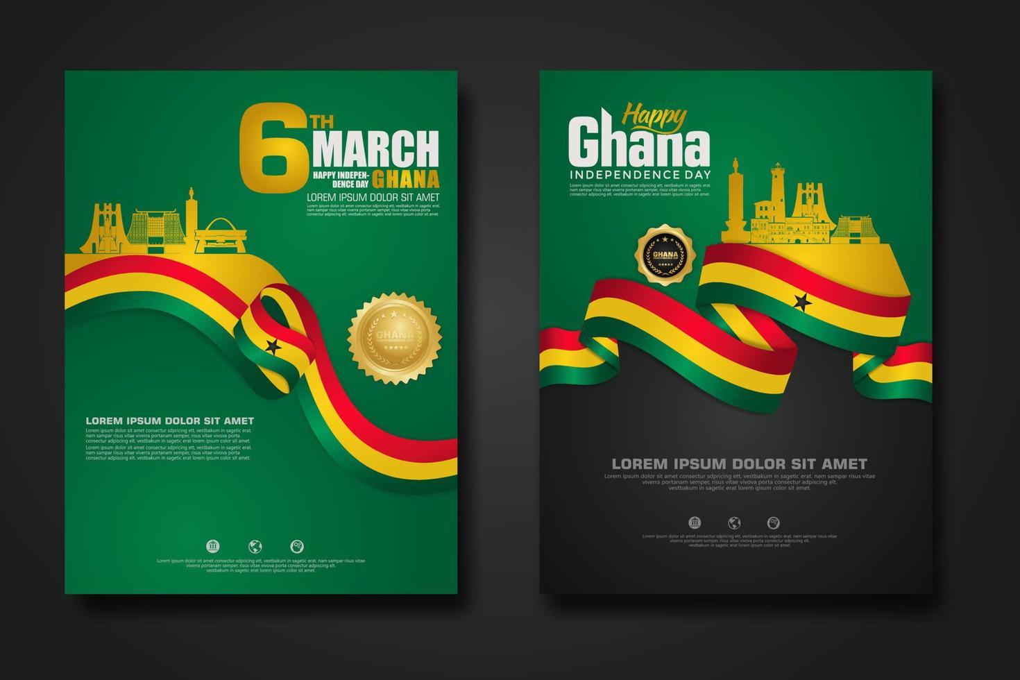 Set poster design Republic Ghana happy independence Day background template vector