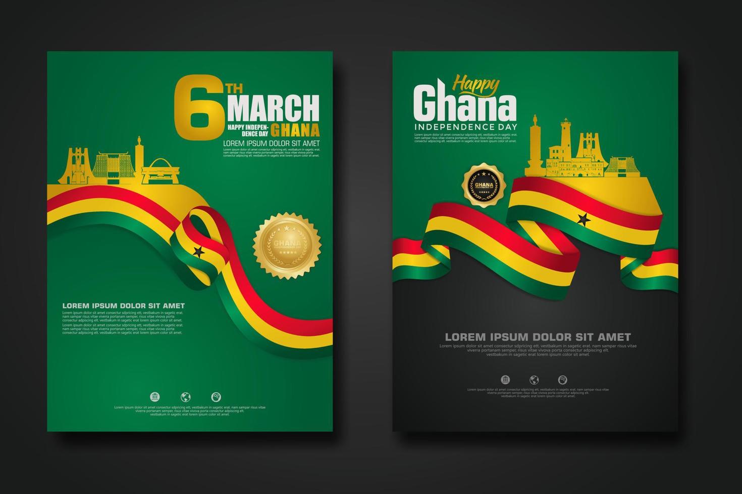 establecer diseño de póster república ghana feliz día de la independencia plantilla de fondo vector