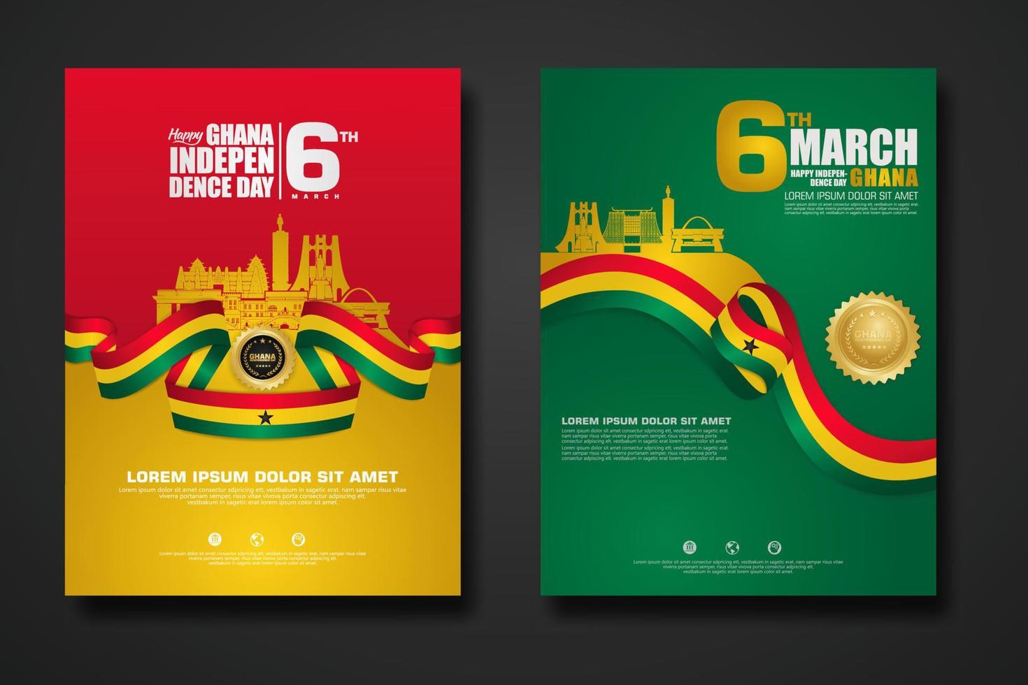 Set poster design Republic Ghana happy independence Day background template vector