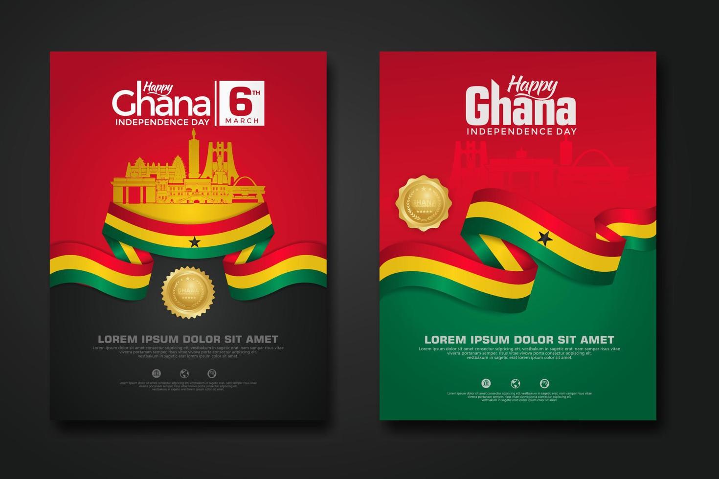 Set poster design Republic Ghana happy independence Day background template vector