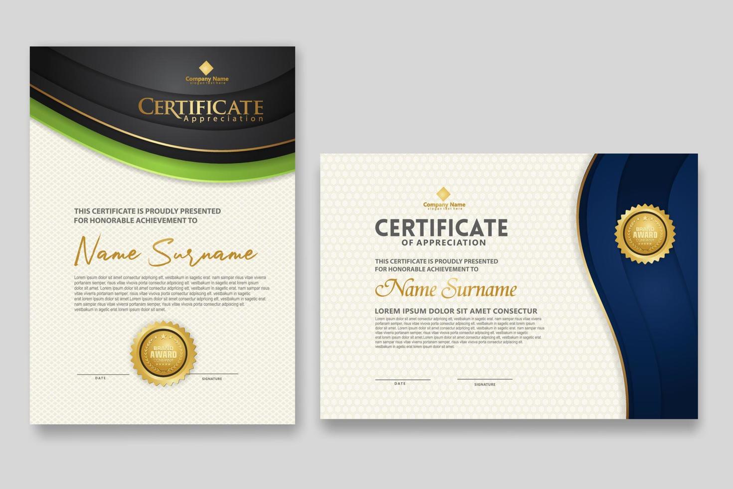 Certificate template with luxury badge and elegance modern pattern background. for appreciation, achievements, award, business, and education needs. vector illustration