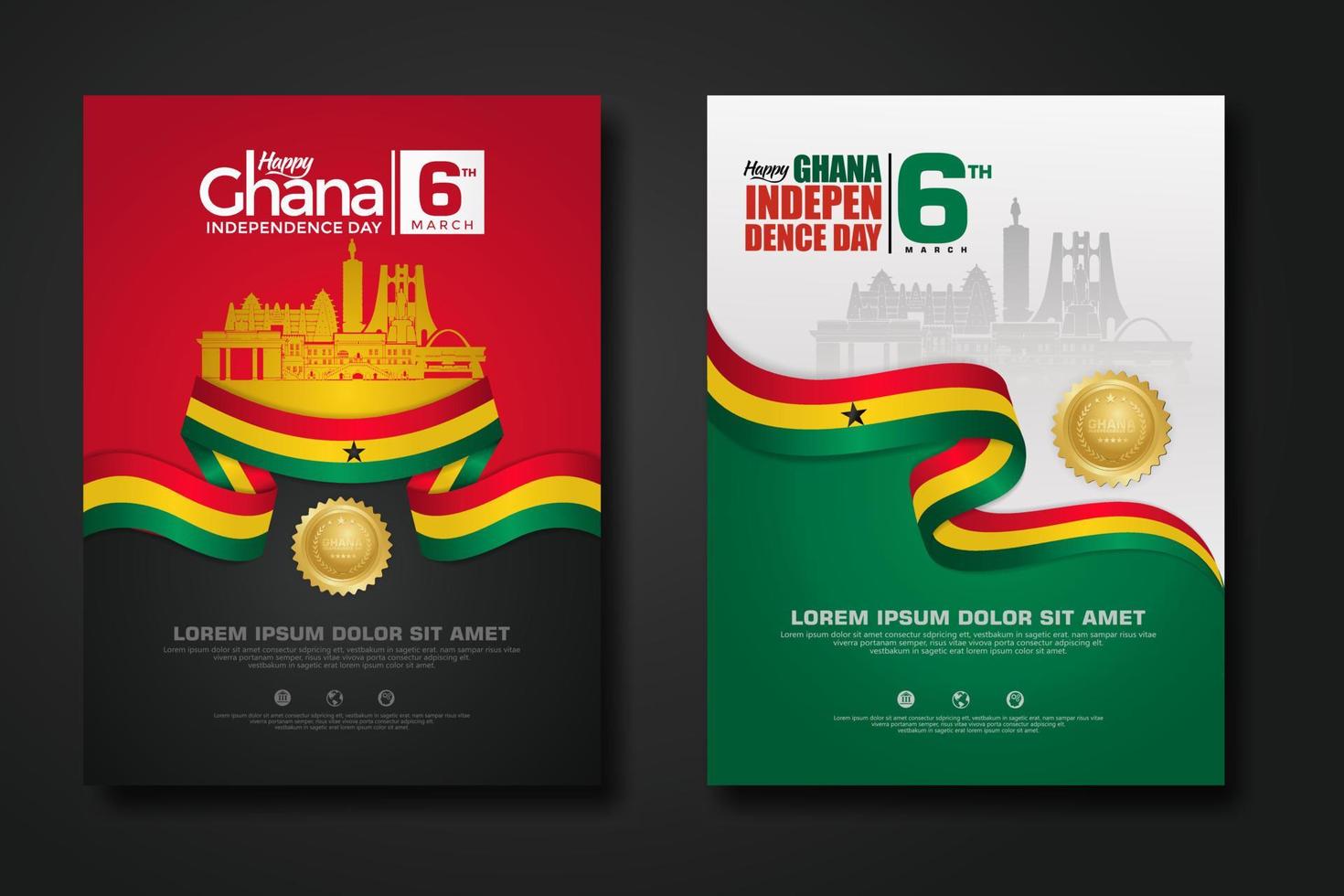 establecer diseño de póster república ghana feliz día de la independencia plantilla de fondo vector