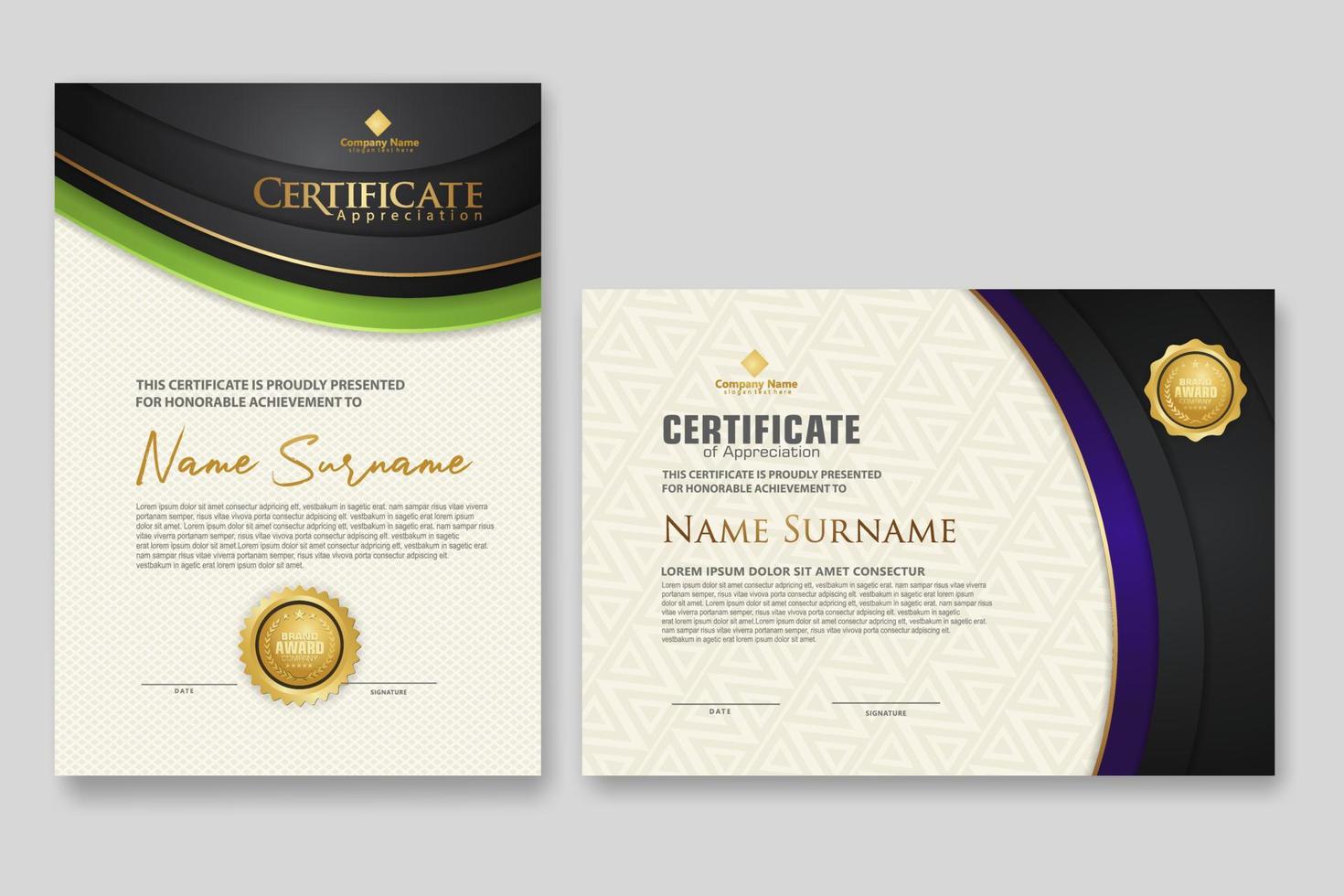 Certificate template with luxury badge and elegance modern pattern background. for appreciation, achievements, award, business, and education needs. vector illustration