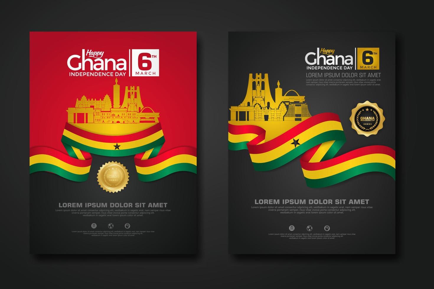 Set poster design Republic Ghana happy independence Day background template vector