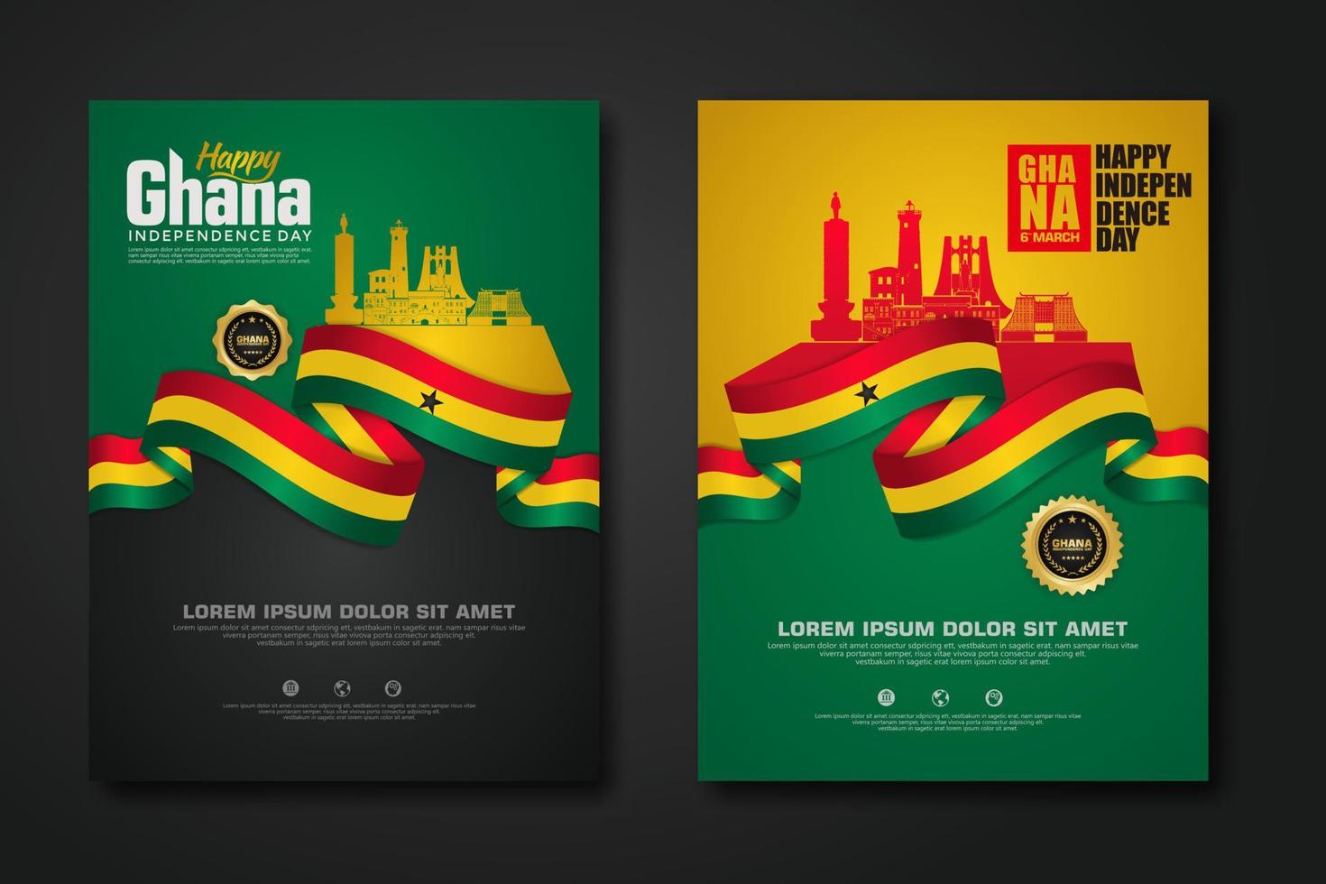 Set poster design Republic Ghana happy independence Day background template vector
