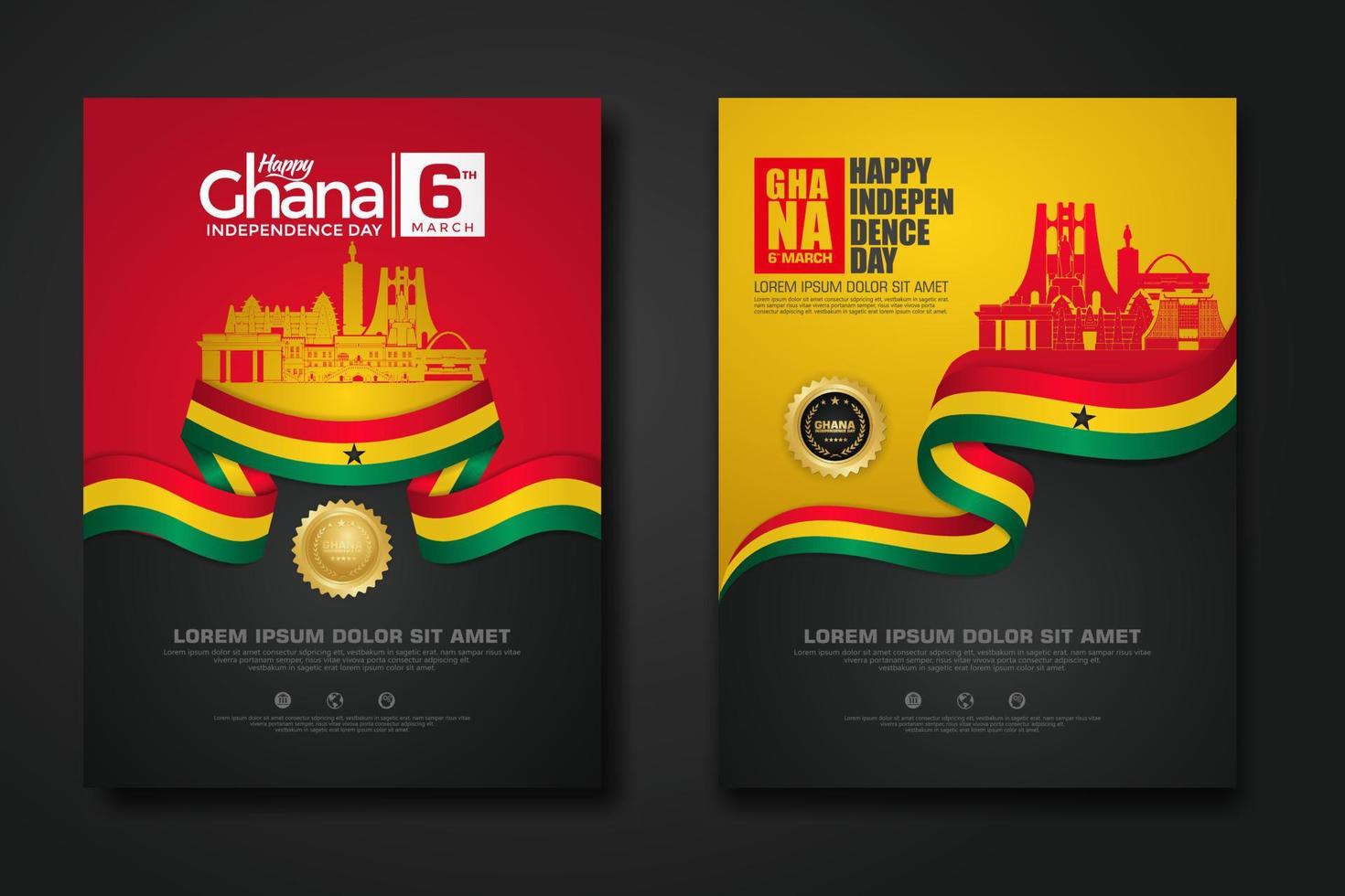 Set poster design Republic Ghana happy independence Day background template vector