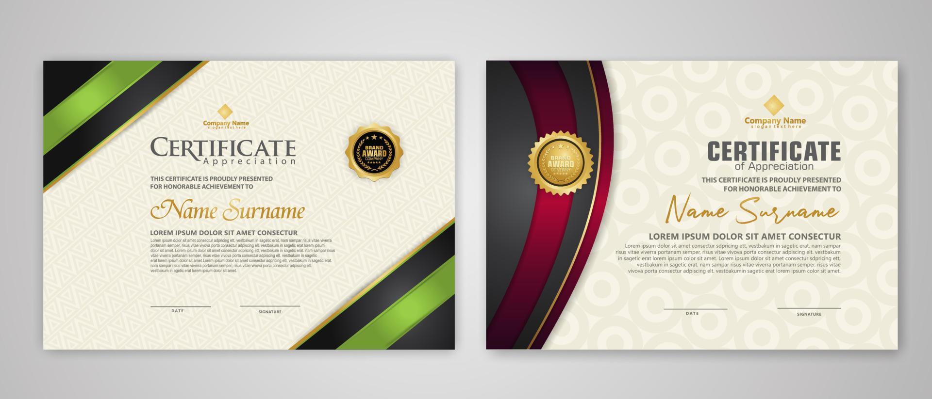 Certificate template with luxury badge and elegance modern pattern background. for appreciation, achievements, award, business, and education needs. vector illustration