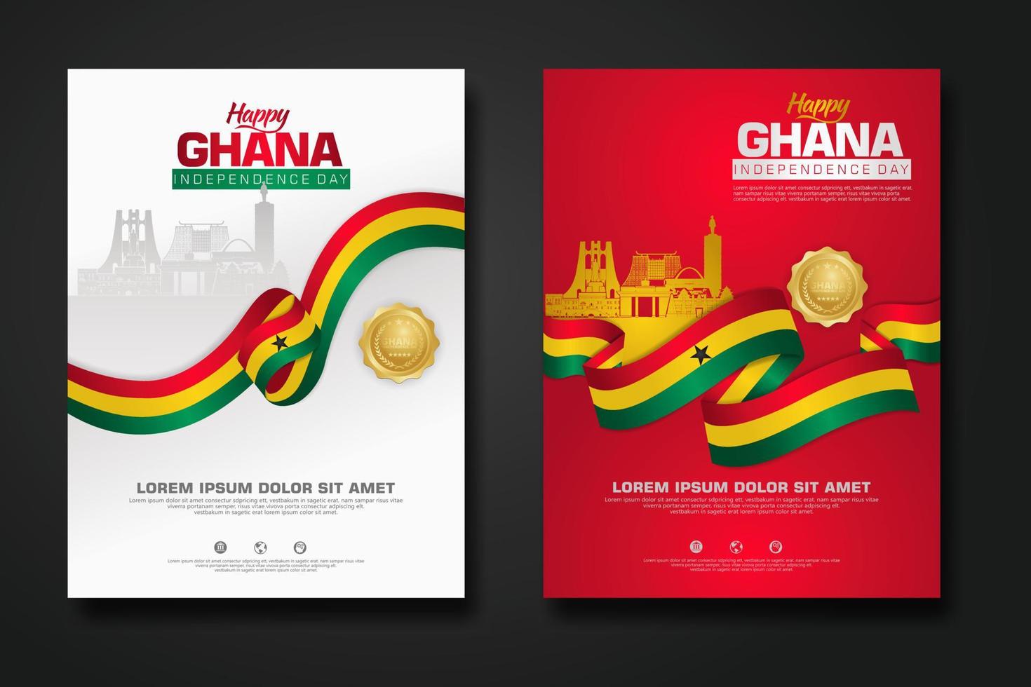 Set poster design Republic Ghana happy independence Day background template vector