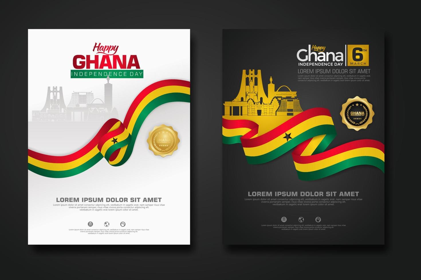 Set poster design Republic Ghana happy independence Day background template vector