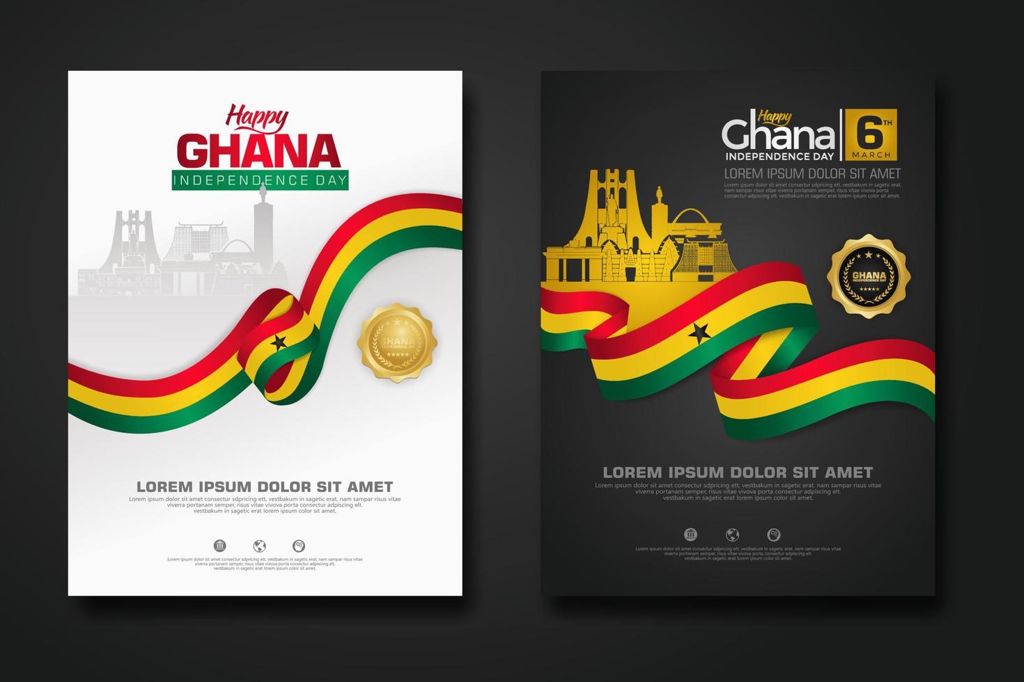 establecer diseño de póster república ghana feliz día de la independencia plantilla de fondo vector