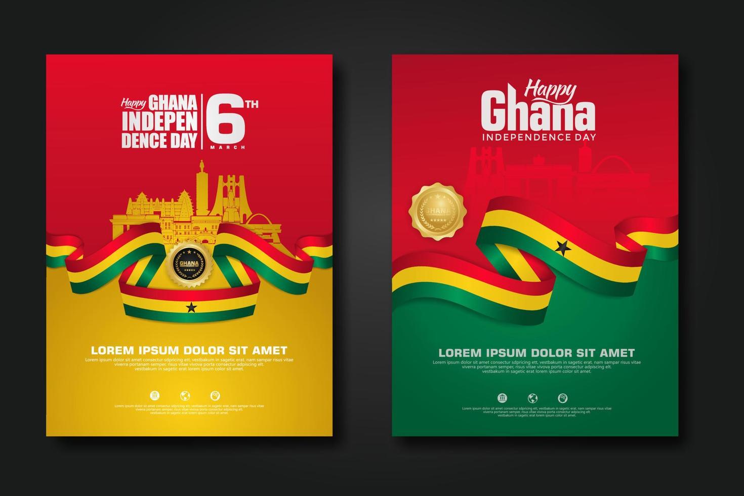 Set poster design Republic Ghana happy independence Day background template vector