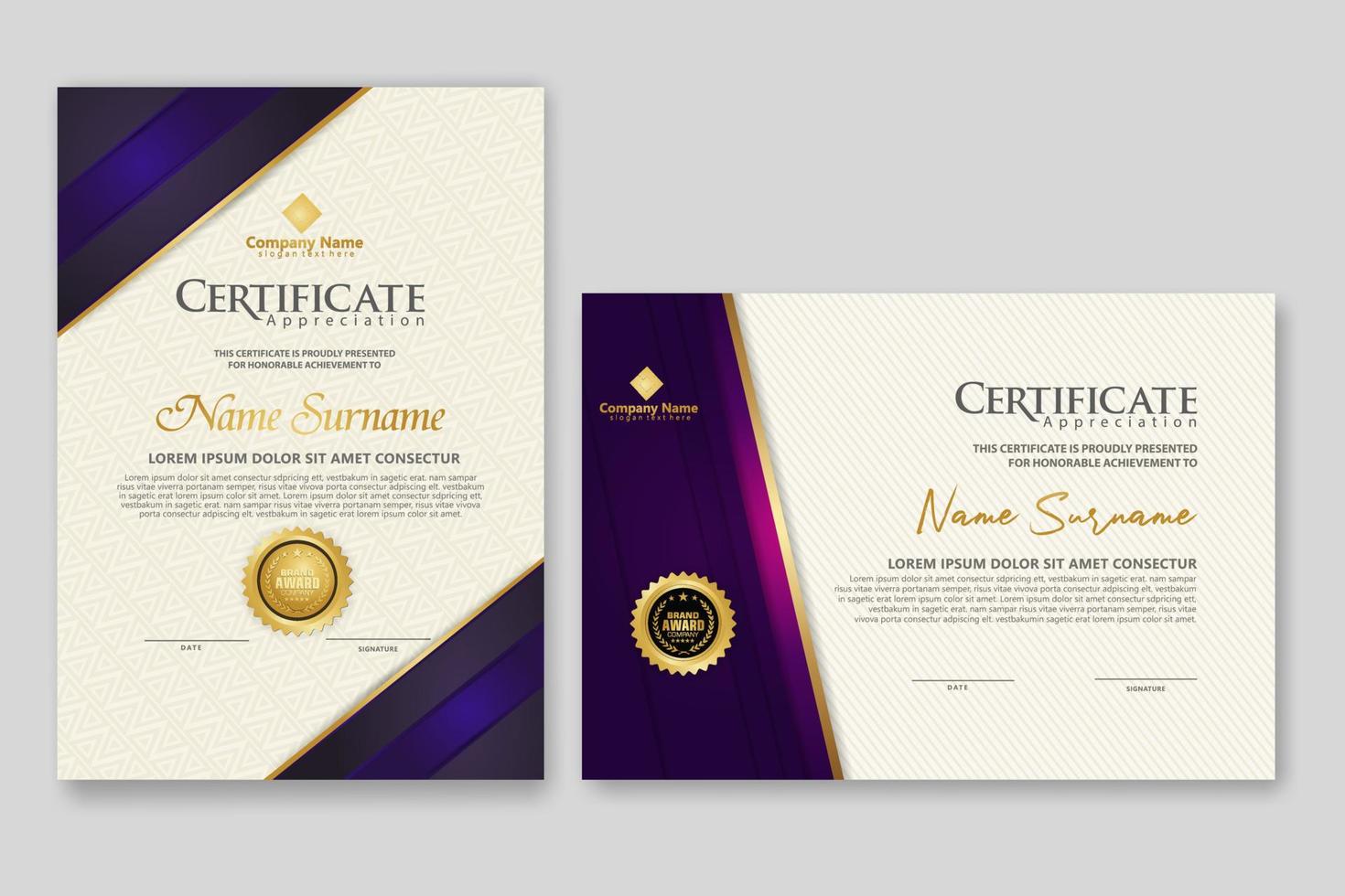 Certificate template with luxury badge and elegance modern pattern background. for appreciation, achievements, award, business, and education needs. vector illustration