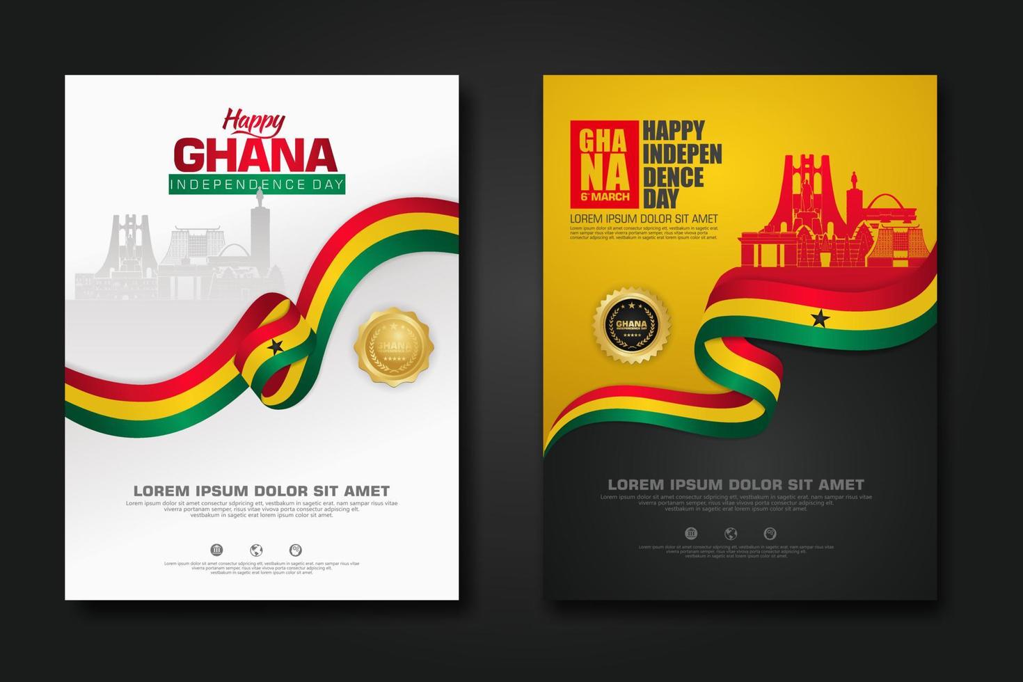 Set poster design Republic Ghana happy independence Day background template vector