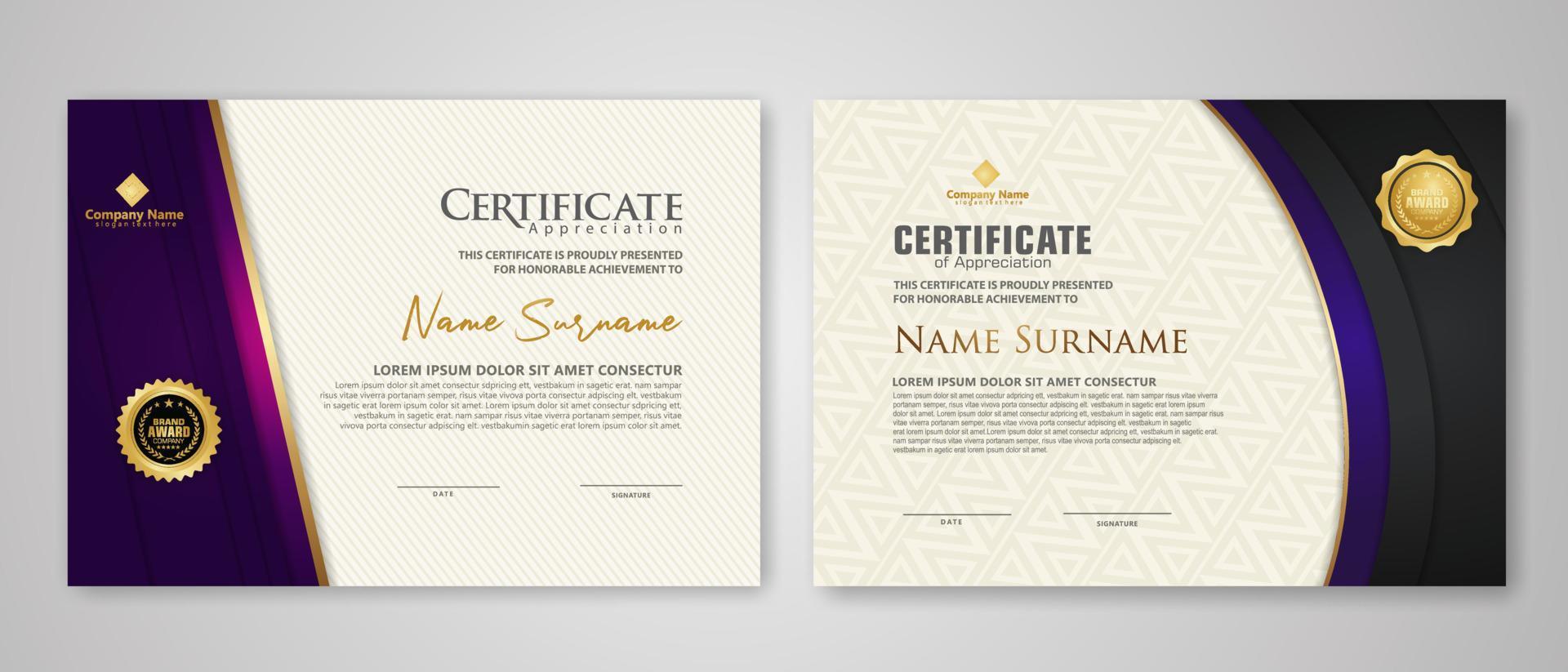 Certificate template with luxury badge and elegance modern pattern background. for appreciation, achievements, award, business, and education needs. vector illustration