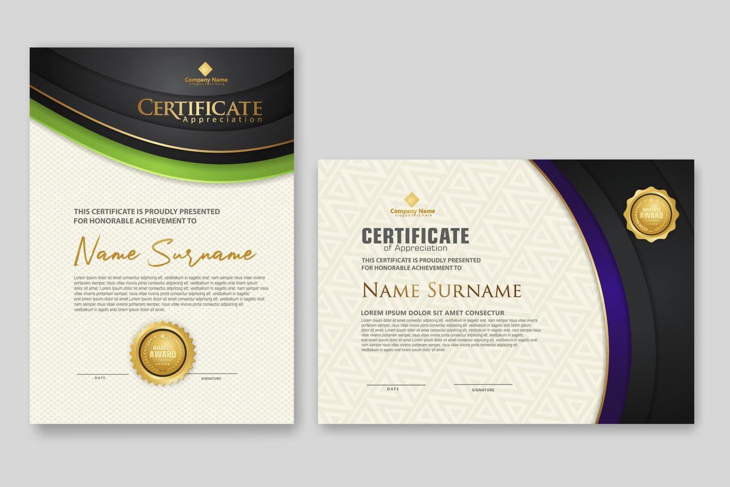 Certificate template with luxury badge and elegance modern pattern background. for appreciation, achievements, award, business, and education needs. vector illustration