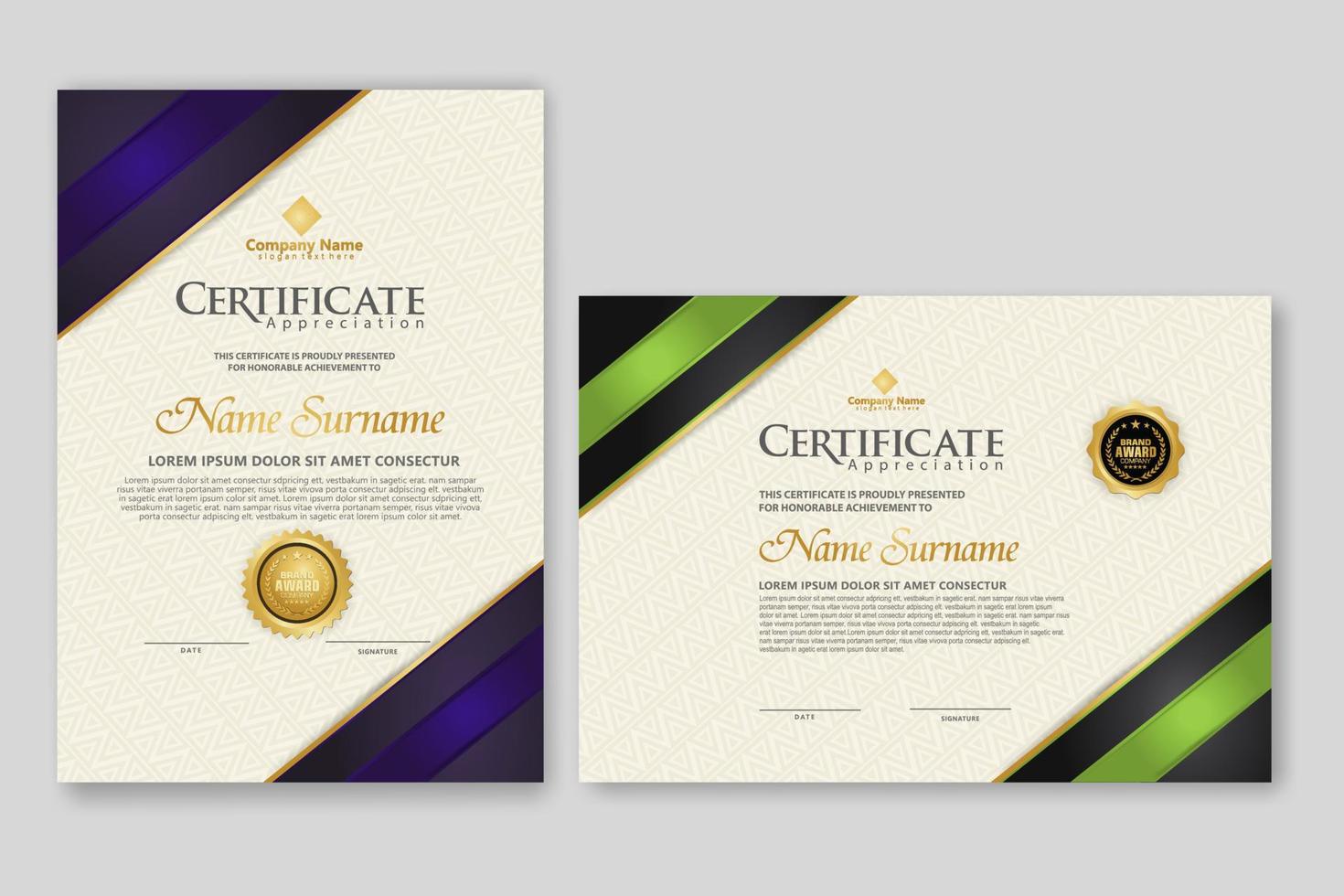 Certificate template with luxury badge and elegance modern pattern background. for appreciation, achievements, award, business, and education needs. vector illustration