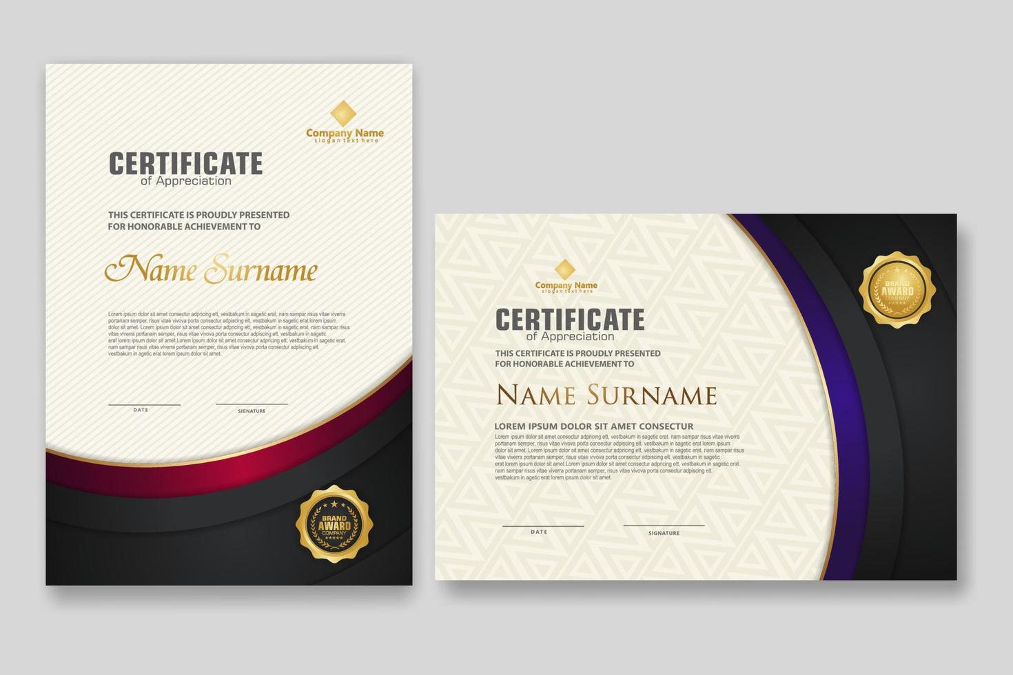 Certificate template with luxury badge and elegance modern pattern background. for appreciation, achievements, award, business, and education needs. vector illustration