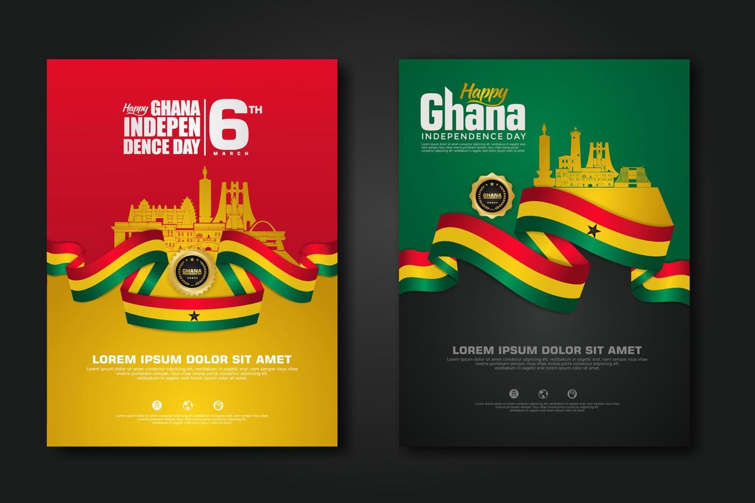 establecer diseño de póster república ghana feliz día de la independencia plantilla de fondo vector