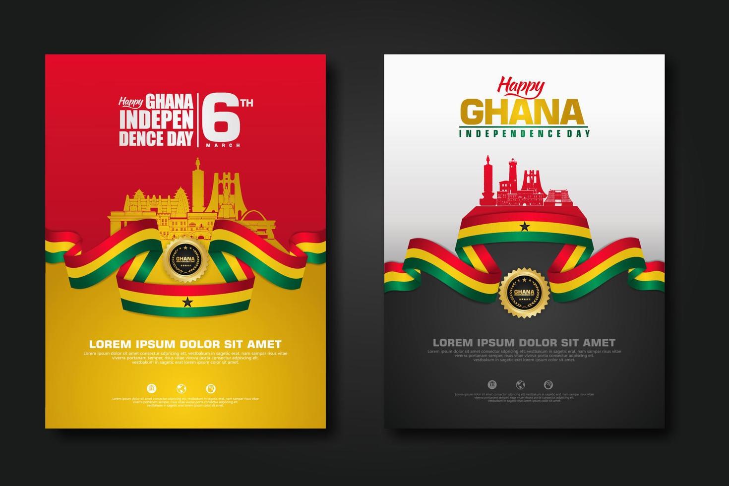 Set poster design Republic Ghana happy independence Day background template vector