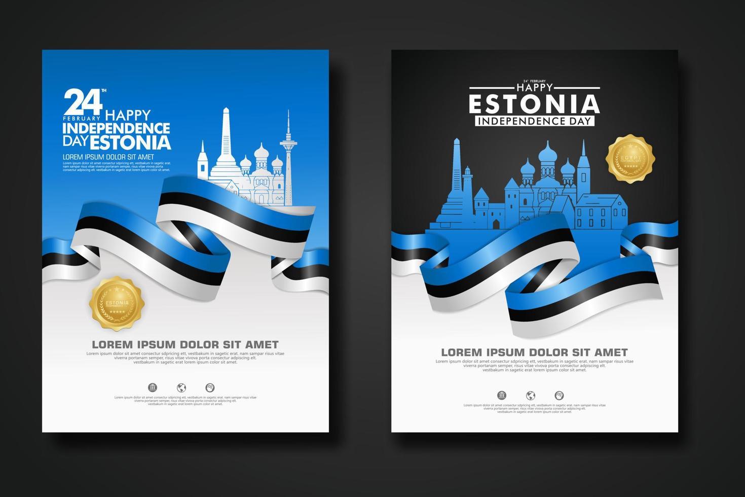 Set poster design Estonia happy independence Day background template vector